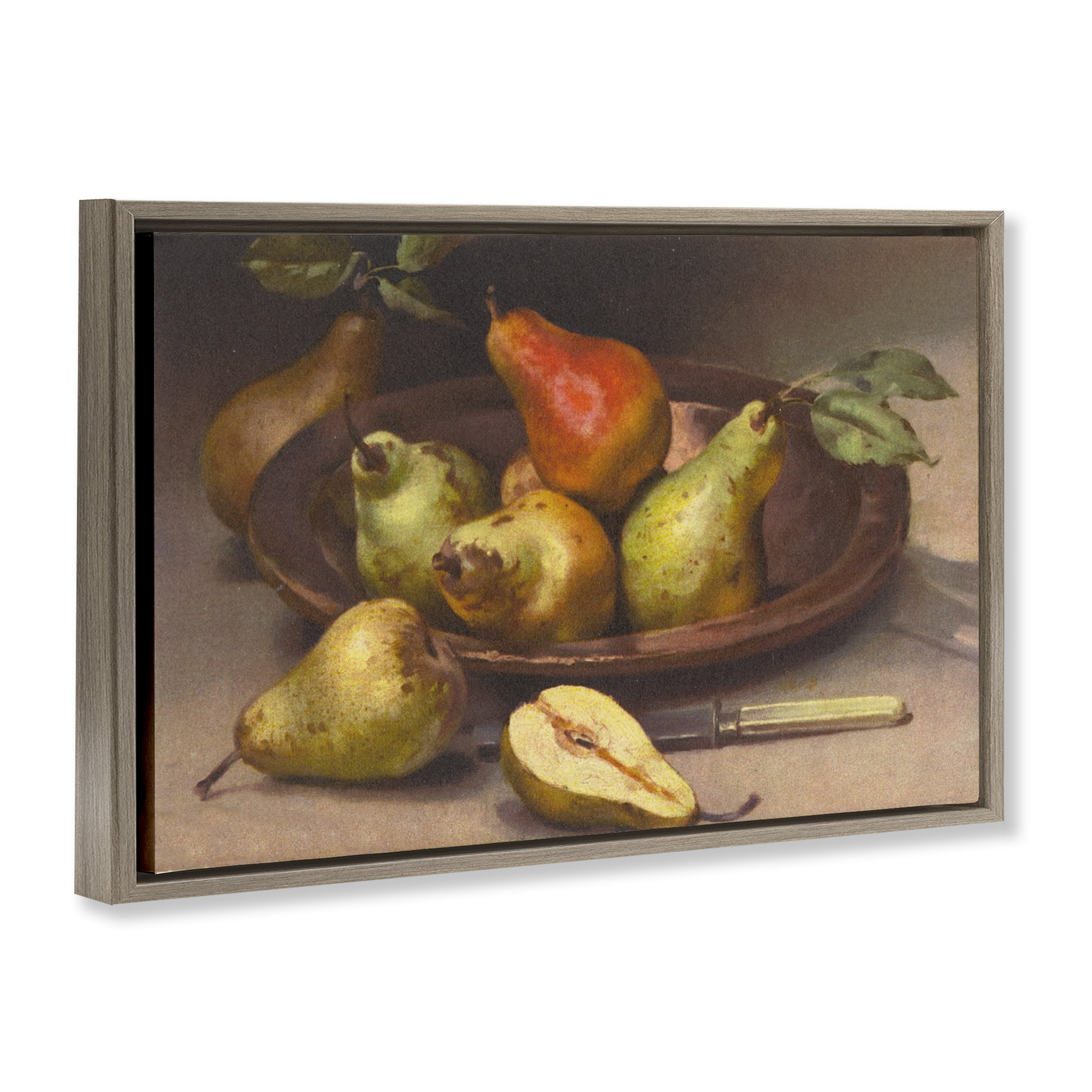 Stupell Industries Classic Pears Still Life Food & Beverage Painting Brown Floater Framed Canvas Art Print Wall Art, 25 x 17