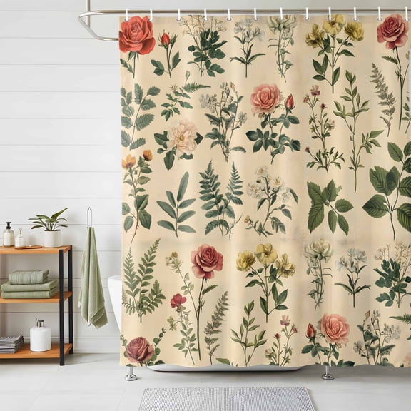 Shower Curtain Spring Plant Shower Curtains for Bathroom Decor, Waterproof Polyester Shower Curtain Set with Hooks, Extra Long 72" x 96" Vintage Floral Leaf