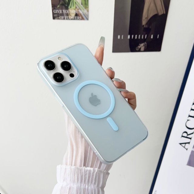 Matte Ultra-Thin for Magsafe Case For iPhone 16 15 14 13 12 11 Pro Max Plus Magnetic Wireless Charger Hard PC Translucent Cover Blue For iPhone 13Pro Max