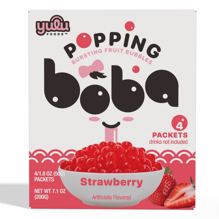 Yulu Popping Boba Pearls - Strawberry 4 Pack - Net Wt 7.1 oz. (200g)
