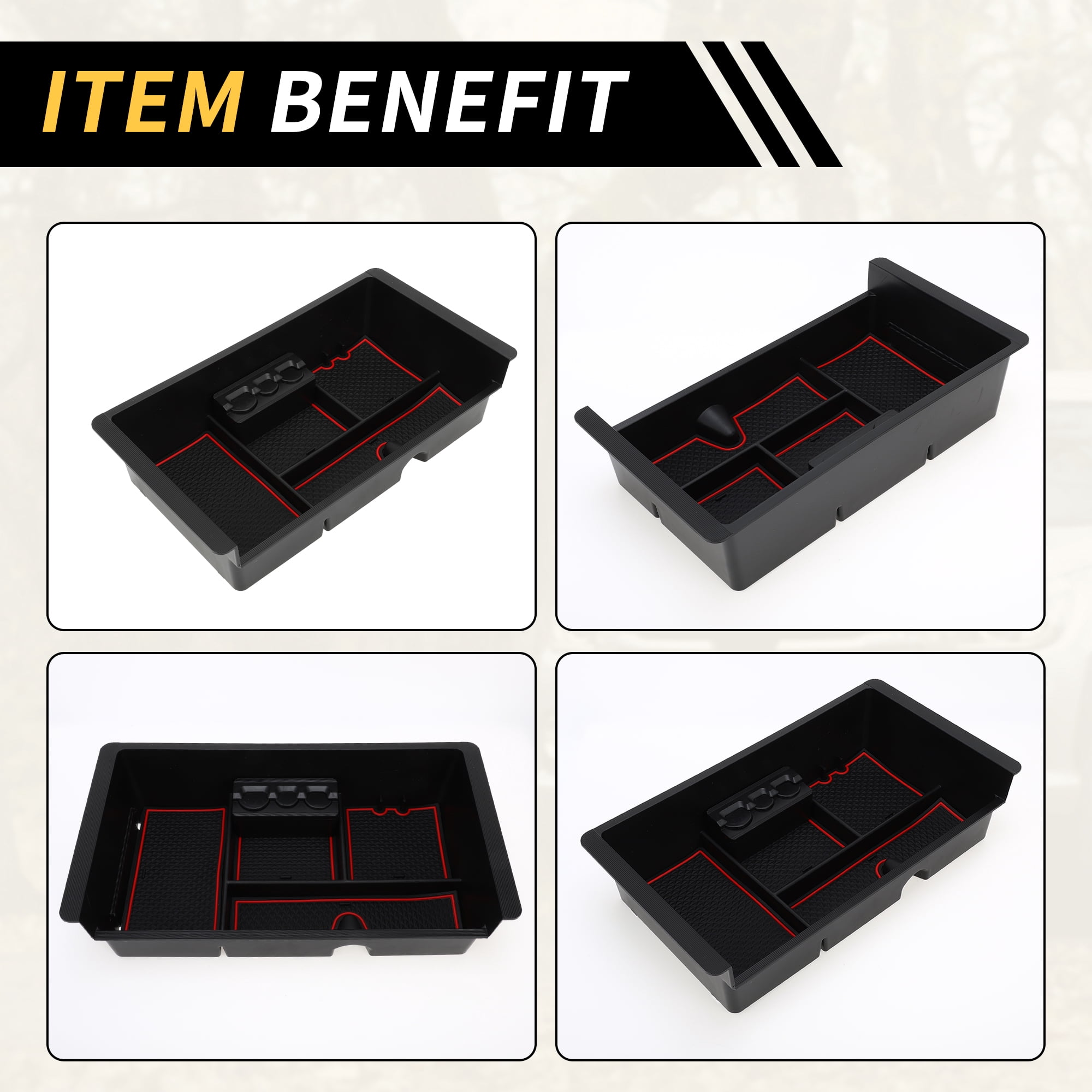 Unique Bargains Full Center Console Organizer Tray for Chevy Silverado 1500 for GMC Sierra 1500 2014-2018 Armrest Storage Box Insert Tray Full Console w/Bucket Seats ONLY Plastic Black Red