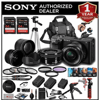 Sony a6400 Mirrorless Camera with 16-50mm Lens, 128GB Extreem Speed Memory,.43 Wide Angle & 2X Lenses, Case,Tripod, Filters, Hood, Grip,Spare Battery & Charger,Editing Software Kit -Deluxe Bundle