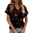 thumbnail image 2 of Womens Short Sleeve Shirts V-Neck Y2K Summer Tops Love Heart Print Spring Tee, 2 of 4