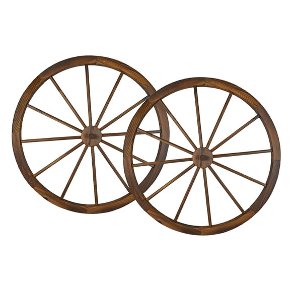 30 in Steel-rimmed Wooden Wagon Wheels - Decorative Wall Decor, Set of Two