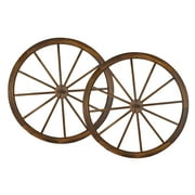 Westcharm 36 in. Dia. Steel-Rimmed Rustic Wooden Wagon Wheels - Decorative Wall Dcor, Set of Two, Brown
