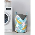 thumbnail image 3 of Tropical Laundry Bag, Monstera Leaves Bananas and Paint Spots in Pastel Colors Summer Vibes, Basket with Handles Drawstring Closure for Laundromats, 13" x 19", Sky Blue Mustard Blush, by Ambesonne, 3 of 4