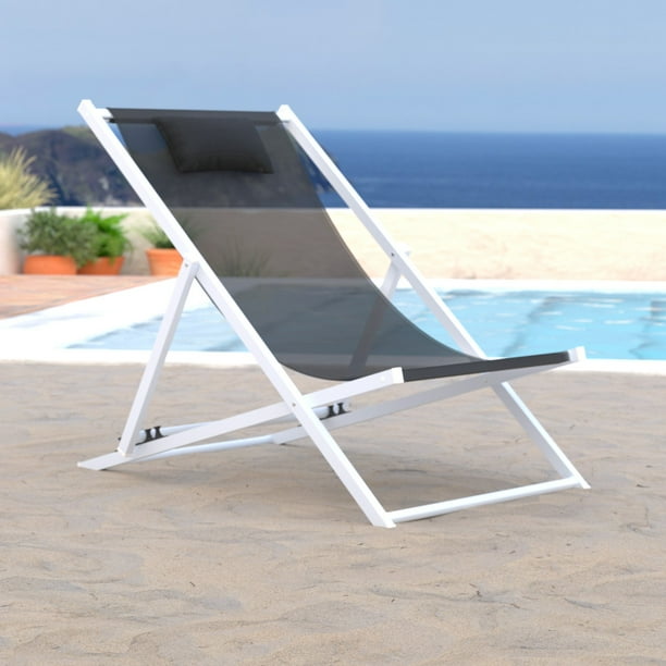 LeisureMod Sunset Outdoor Sling Lounge Folding Chair With Headrest in