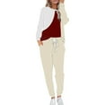 thumbnail image 3 of VBTAPA Womens Sweatsuits 2 Piece Set Color Block Print Casual Jogger Sets Lounge Athletic Tracksuits Crewneck Sweatshirt and Drawstring Sweatpants Matching Set Beige M, 3 of 8