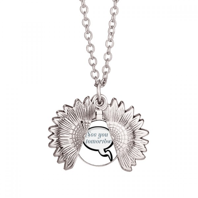 Daily Language Chat Separate Meet Sunflower Necklace Pendant Locket Jewelry