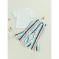 thumbnail image 5 of KelaJuan Baby Girl 2Pcs Summer Outfits, Short Sleeve Bus Letter Print Tops Striped Bell Bottoms Set, 5 of 8