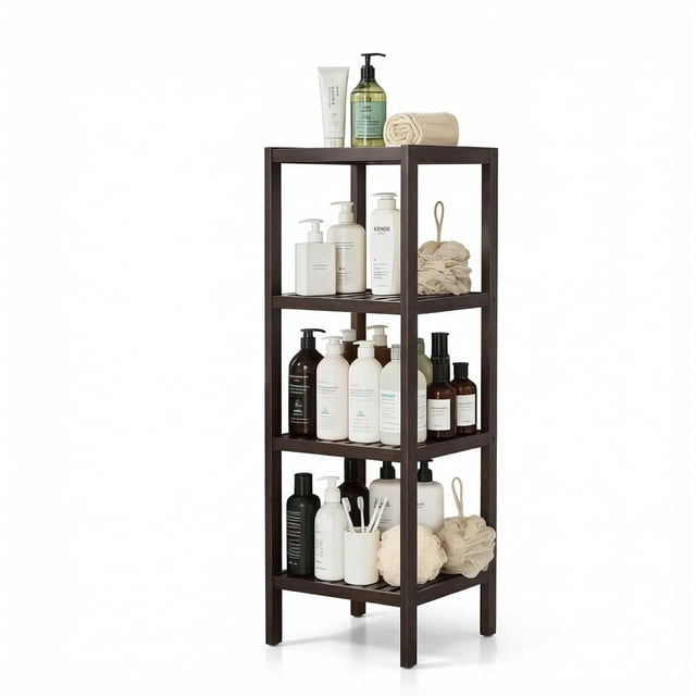 Garvee 4 Tier Wooden Shelf Rack, with Slatted Shelves, 12.9 x 12.9 x 18.5", Brown