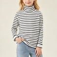 thumbnail image 6 of Girls Boys Turtleneck Long Sleeve Tops Striped Pullover Slim Fit Layering Fall Winter Fashion Soft Comfort Base Shirts Black 5-6Years, 6 of 9