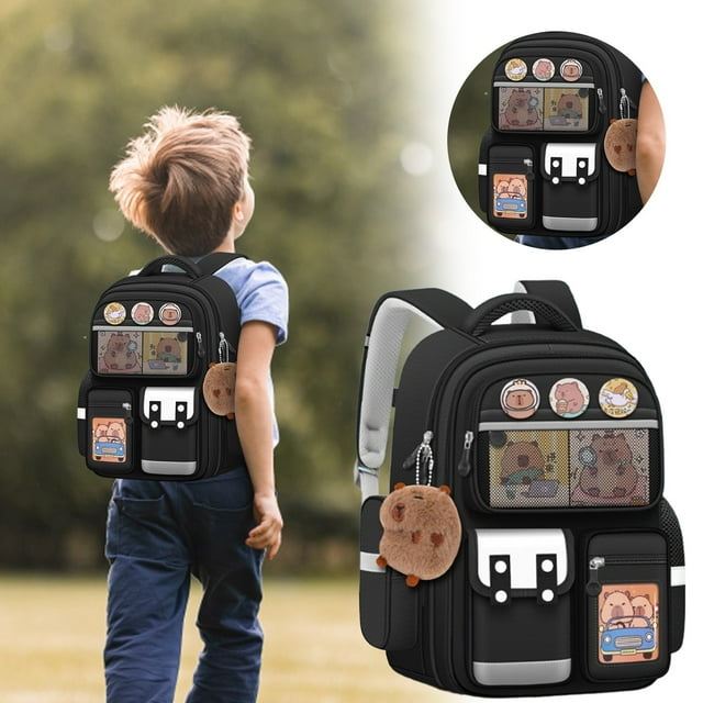 Ergonomic Large Capacity Capybara Themed Backpack for Middle School Students Durable Easy Clean Fabric Design