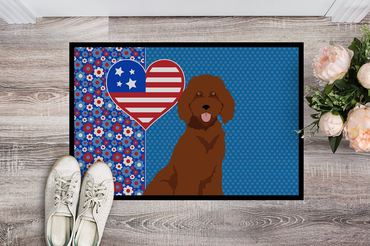 Standard Red Poodle USA American Indoor or Outdoor Mat 24x36