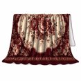 thumbnail image 2 of Elegant Burgundy Floral Peony Medallion, Cozy Botanical Garden Scene, Warm Flannel Blanket for Sunroom and Reading Nook, Garden Lovers Valentine's Day Gift, Artistic Home Decor, 2 of 9