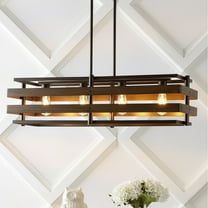 JONATHAN Y Horizon 34" 4-Light Rustic Farmhouse Iron Linear LED Pendant, Wood Finished/Oil Rubbed Bronze