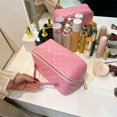thumbnail image 3 of Bolso De Cosméticos Bolsa de cosméticos de cuero PU a cuadros, bolsa de lavado impermeable a la moda para acampar (rosa) Likrtyny Para Estrenar, 3 of 9