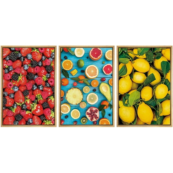 wall26 Framed Canvas Print Wall Art Set Berry, Orange & Lemon Display Food Fruit Photography Realism Chic Closeup Colorful Multicolor Ultra for Living Room, Bedroom, Office - 24"x36"x3