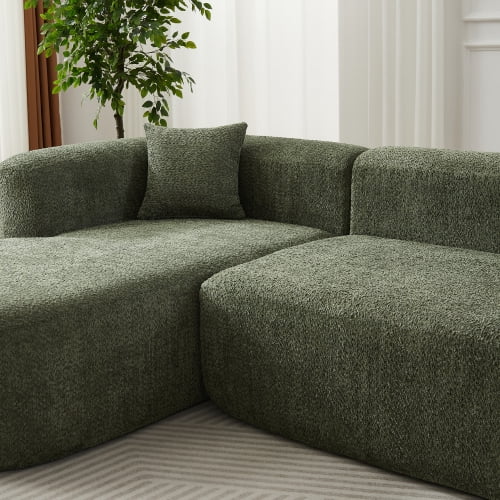 109.4" Modular Sectional Sofa with Curved Back, Chenille Upholstery, L-Shape Left Chaise, Cloud Couch for Living Room, Green