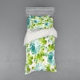 thumbnail image 1 of Shabby Flora Duvet Cover Set, Tropical Botany Garden Theme Blue Roses Leaves and Bouquets, Bedding Set with Shams and Fitted Sheet, 3 Sizes, by Ambesonne, 1 of 3