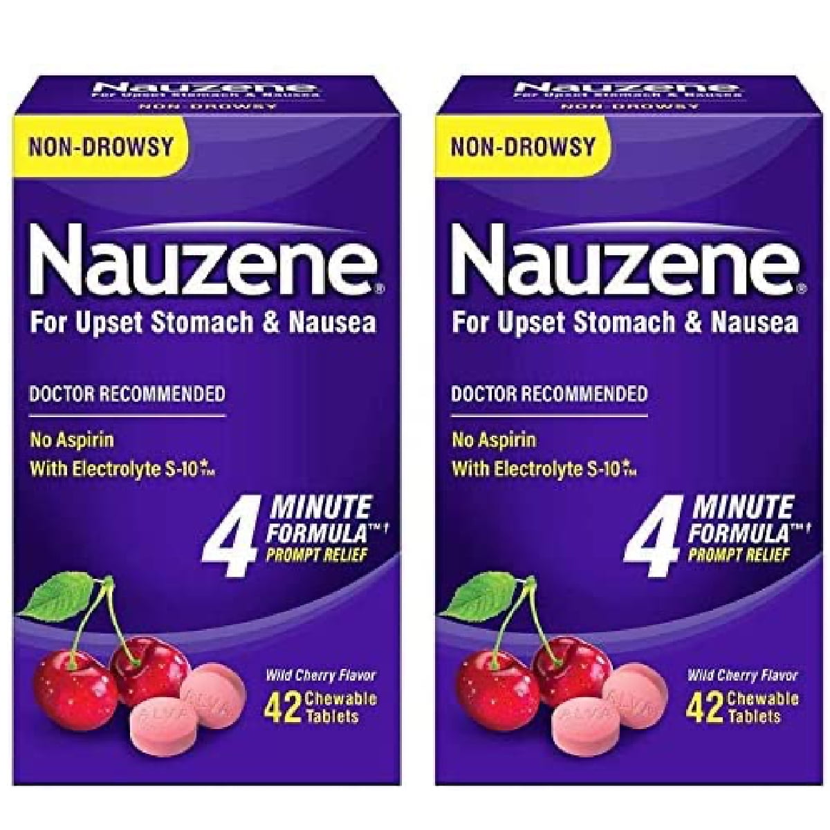 Nauzene Nausea Relief Chewable Tablets Wild Cherry Flavor, (2 Pack )=84 Ct