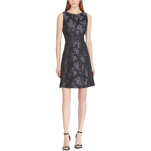 American Living Brewster Floral Fit & Flare Vestido para Mujer, Negro, 16