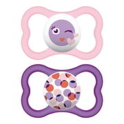 MAM Sensitive Skin Pacifiers, Baby Pacifier 6+ Months, Best Pacifier for Breastfed Babies, 'Air Modern’ Design Collection, Girl, 2-Count