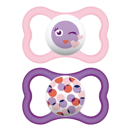MAM Sensitive Skin Pacifiers, Baby Pacifier 6+ Months, Best Pacifier for Breastfed Babies, 'Air Modern’ Design Collection, Girl, 2-Count