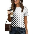 thumbnail image 6 of Otvok Women'S Spring Summer Polka Printed Base T-Shirt Lace Sleeves Short Sleeve Round Neck Tops Blouses, 6 of 6