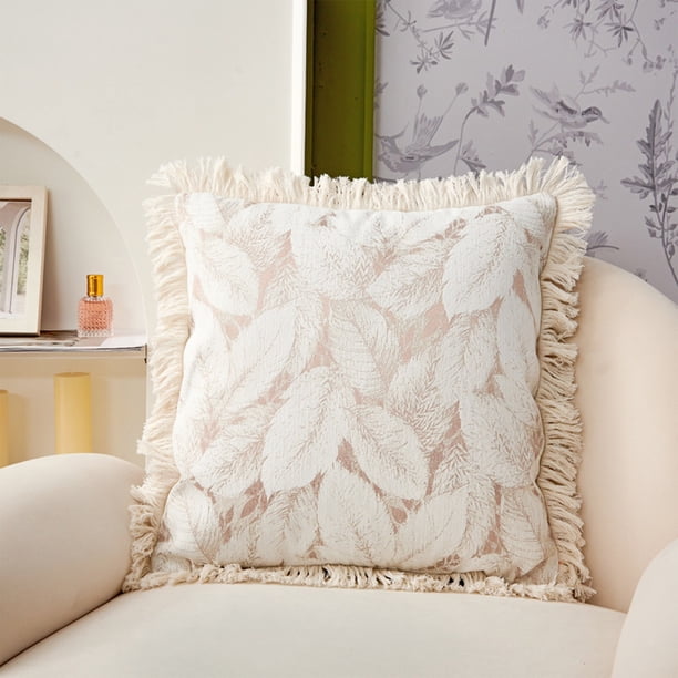Funda de Almohada con Flecos de Hojas de Lino para Sofá, Sala de Estar o Hogar.