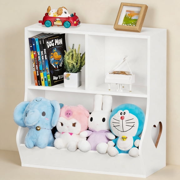 LELELINKY 3-Cubby Kids Toy Storage Organizer, Bookcase and Toy Shelf for Playroom, Bedroom, Nursery, White