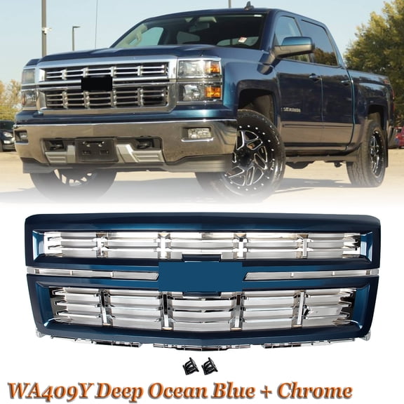 Z71 Style Front Bumper Grille Deep Ocean Blue & Chrome For 2014-2015 Chevrolet Silverado 1500
