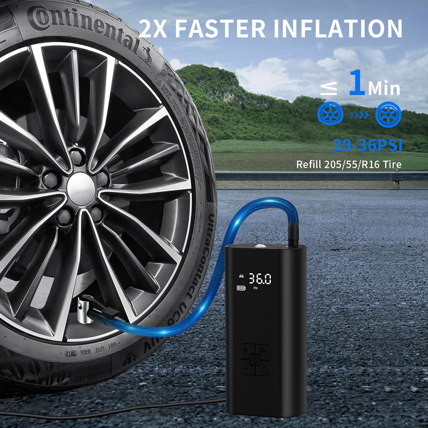 Tire Inflator Portable Air Compressor, 12000mAh&150PSI Cordless Electric Air Pump with Digital Pressure Gauge, Power Bank & Emergency LED Light, Rechargeable Tire Pump for Car Motorcycle Bicycle Ball