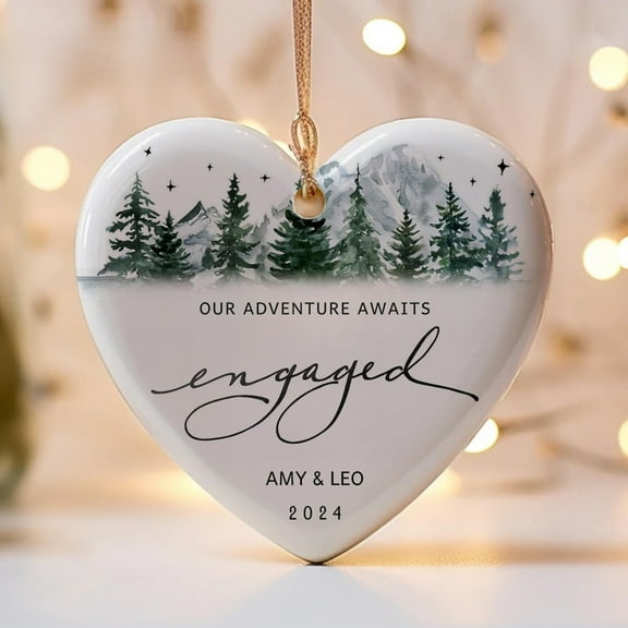 engaged ornament mountain - engagement gift couple - personalized first christmas gift - Our 1st Christmas Engaged Ornament, Bride to be