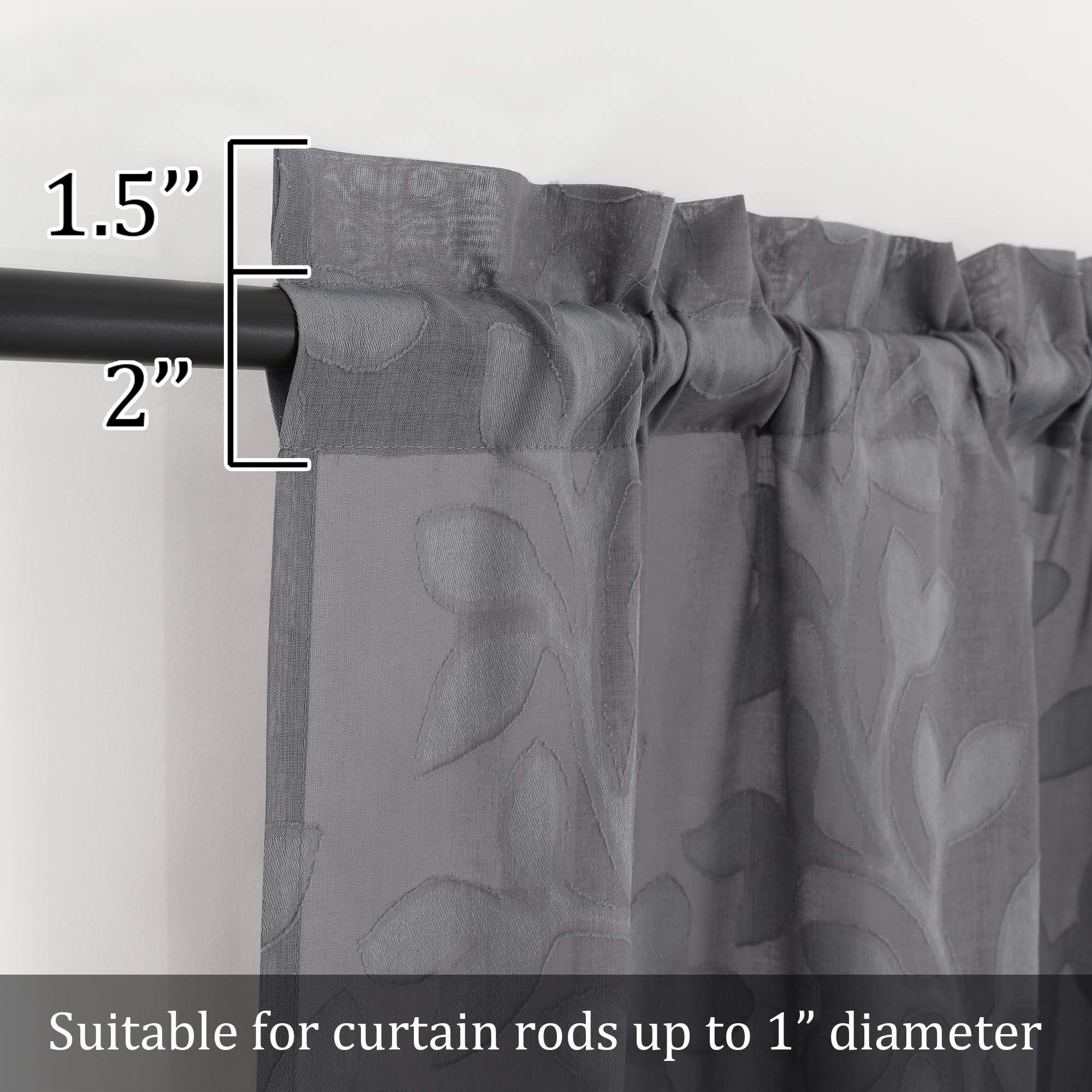 OVZME Darla Sheer Curtains 54 Inch Length, Charcoal Grey photo 6