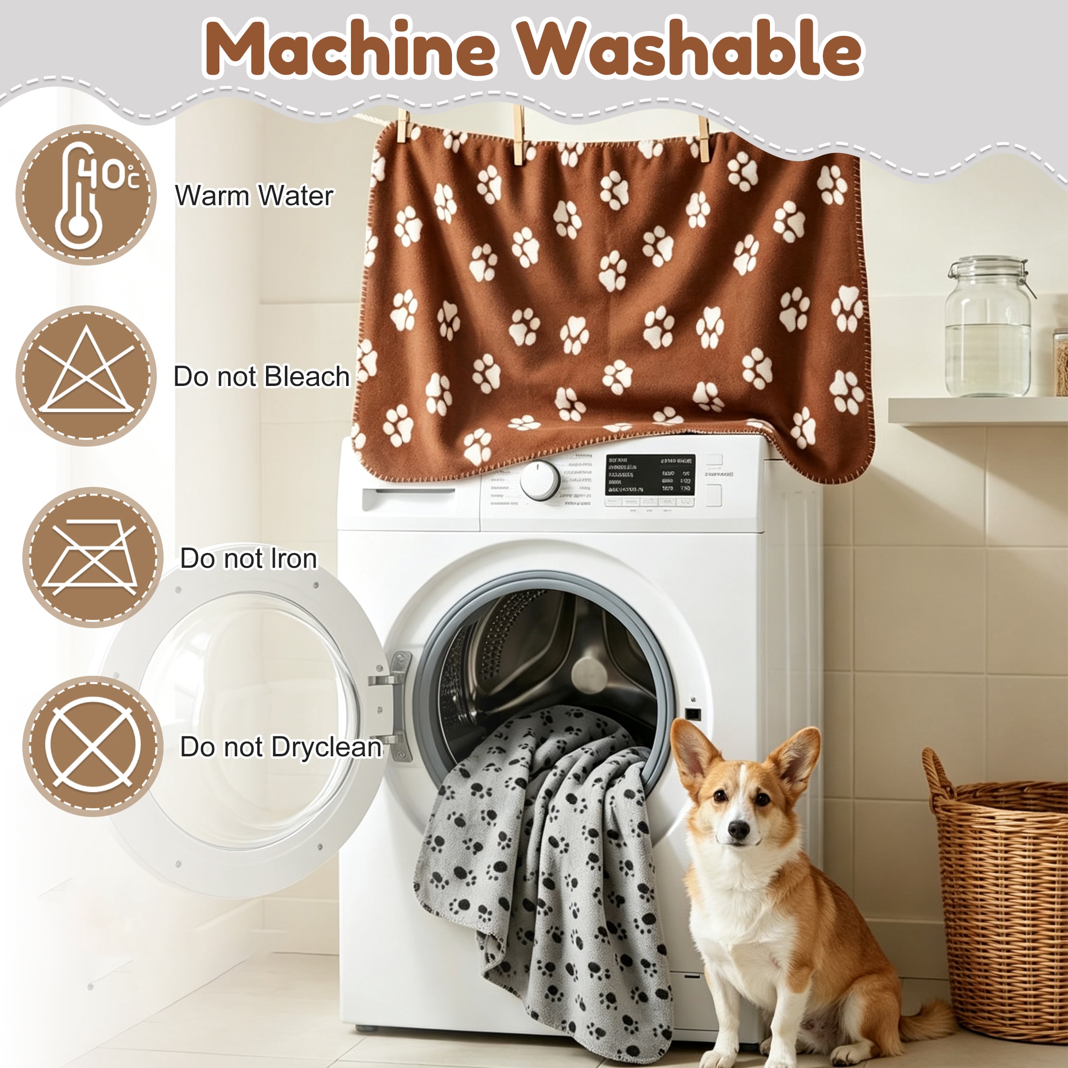 5 Pack Fleece Pet Blanket, 40" x 28" Dog & Cat Blanket, Soft Washable Cat Blanket, Warm Pet Mat, Reusable Pet Bed Cover with Paw Print for Puppy, Kitten, Small‑Medium Pets