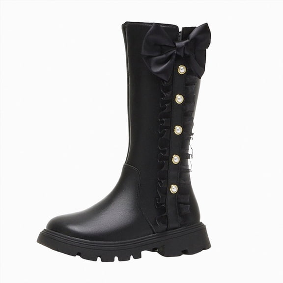 KPOPLK Girls Knee High Boots Side Sparkle Zipper Tall Riding Boots Waterproof Fall Winter Dress Shoes for Toddler Little Kid Big Kid(2.5,Black)