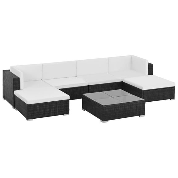 vidaXL 7 Piece Patio Lounge Set with Cushions Poly Rattan Black, 313744