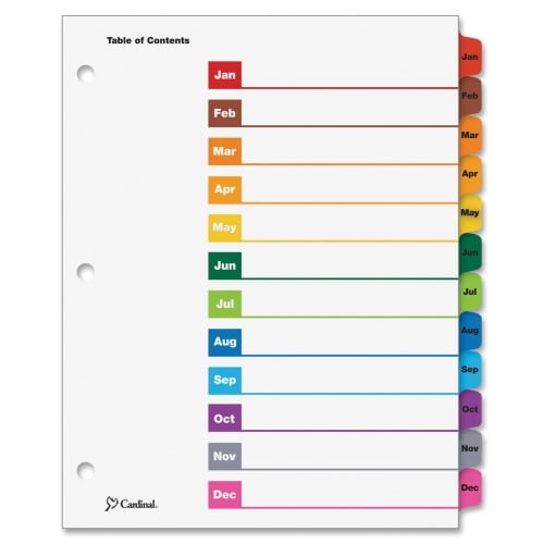 Cardinal OneStep Monthly Index System 12 x Divider(s) - Printed Tab(s) - Month - Jan-Dec - 12 Tab(s)/Set - 9' Divider Width x 11' Divider Length - Letter - 8 1/2' Width x 11' Length - 3 Hole Punched