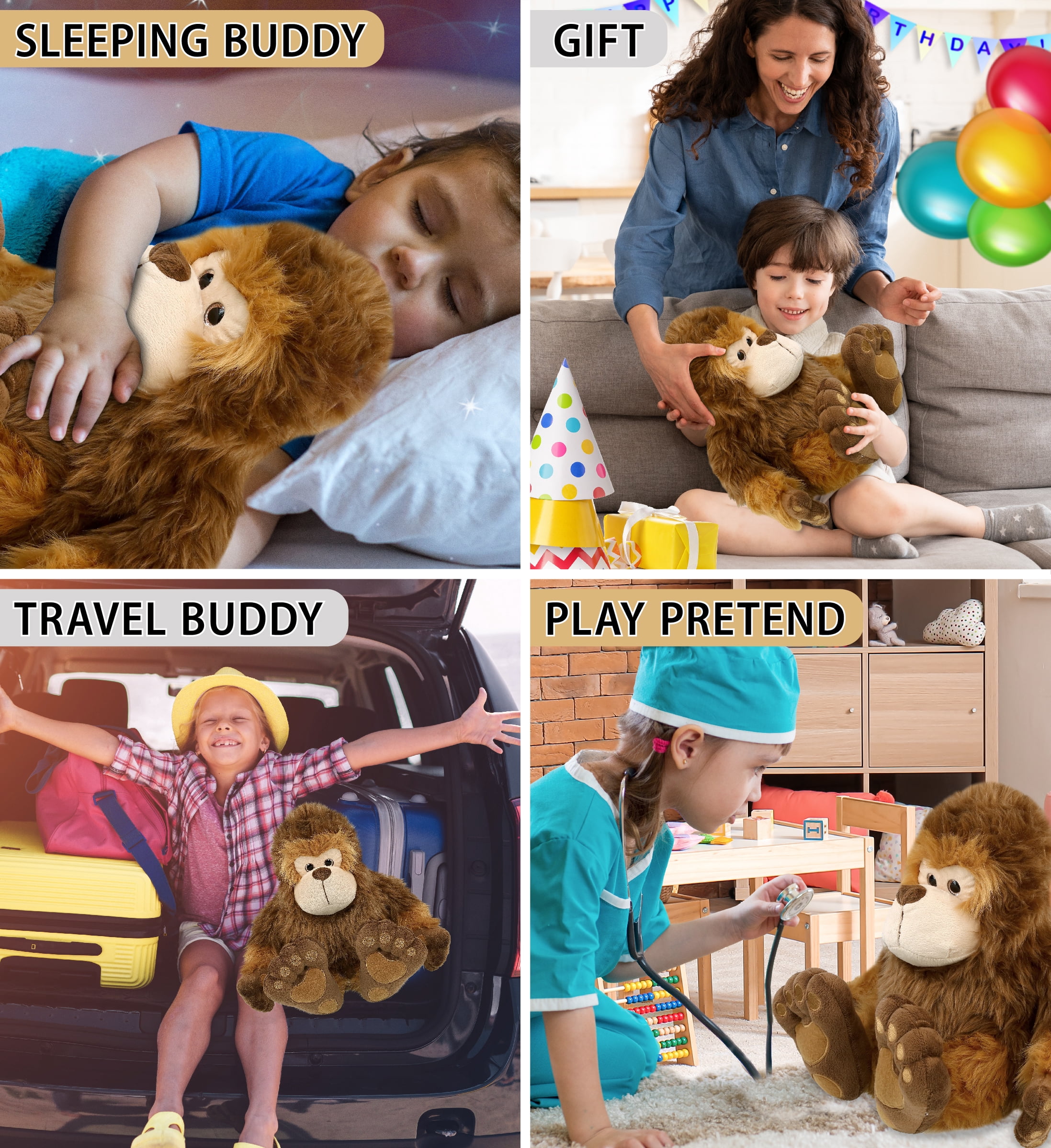 DolliBu Big Foot Super Soft Stuffed Animal, Cute Realistic Ape-Like Stuffed Animals for Girls, Boys, Cute Adults Animal Gifts, Kids Nursery Decor for Newborn, Cuddly Soft Baby Plush Toys - 12 Inches