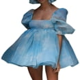 thumbnail image 1 of PENGXIANG Femmes Bouffant Manches Tulle Princesse Robe Cou Carré Ruffle Mesh Mariage Parti Fée Été Mini Dres, 1 of 8