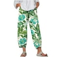 thumbnail image 2 of Pantalon Large pour Femmes Mode Décontractée avec Poches Taille Haute Élastique Imprimé Sport Coton Lin Capris pour Femmes Été Décontracté, 2 of 5