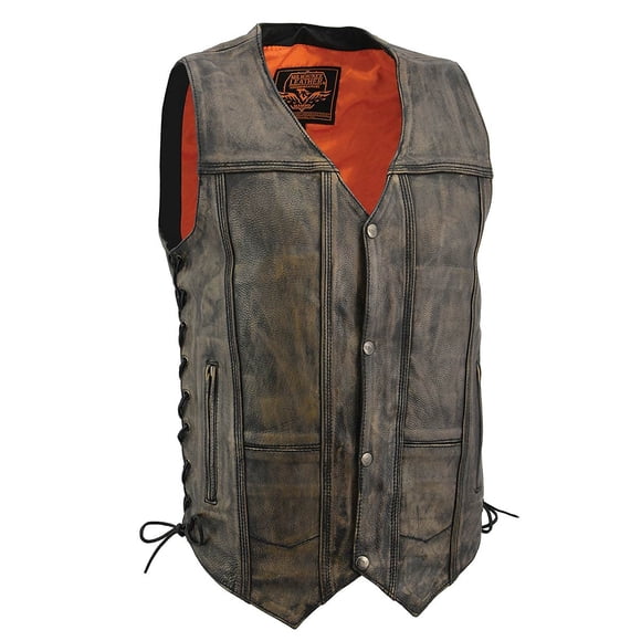 Milwaukee Leather MLM3540 Men's Roulette Distressed Brown 10 Pocket Motorcycle Leather Vest - X-Large
