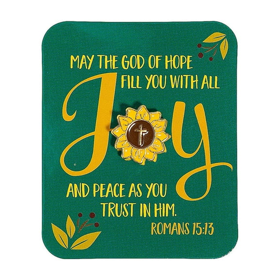 Joy Faith Sunflower Pins with Card - 12 Pieces