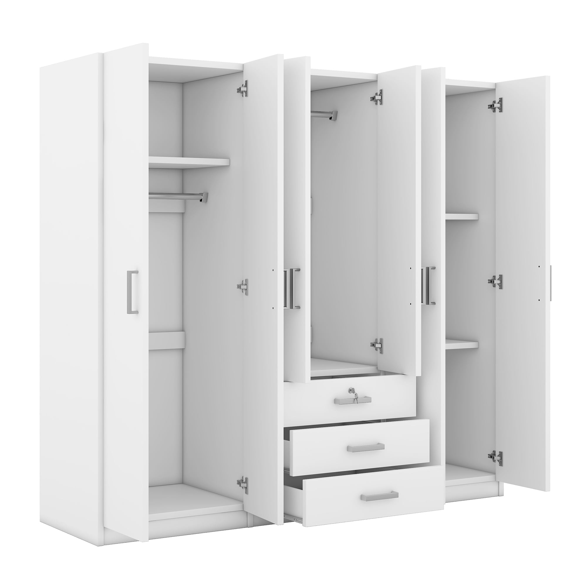 Modern Wardrobe Closet,Wooden Wardrobe Storage with 6-Doors & 2 Drawers for Bedroom,White