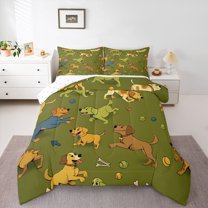 Castle Fairy Kawaii Dachshund Dogs 3 Pieces Queen Comforter Set for Preppy Child,Cartoon Animal Ultra Soft Bedding Sets,Cute Pets Bedding Comforter Set Breathable,Super Cozy Room Decor,Reversible