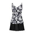 thumbnail image 4 of Riforla Maillots de Bain pour Femmes Imprimé Mode Col en V Plissé Tankini Bikini Mini Robe de Maillot Style Jupe Maillots de Bain pour Femmes Blanc TG, 4 of 5
