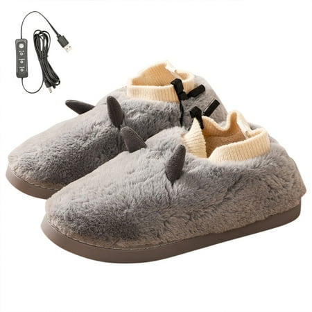 

USB Heated Slippers Plush Temperature Adjustable Heating Slippers Anti-slip Slippers Winter Foot Warmer for Men
