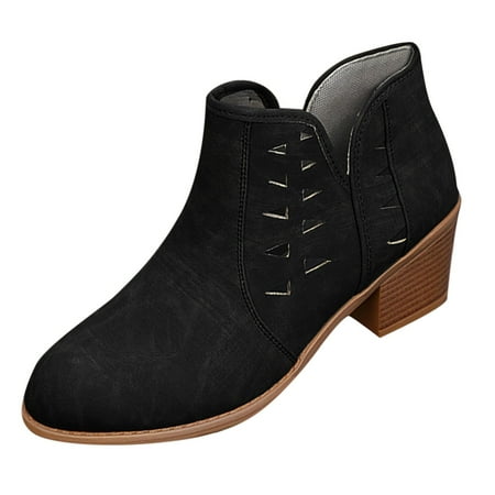 DVKOVI Women s Cowboy Boots Boots for Women Ankle Booties Fashion Women Low Ankle Trim Round Toe Ankle Leather Boots Casual and Ladies Shoes Leisure Mid Heel Boots for Women Black 43
