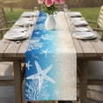 thumbnail image 4 of Blue Beige Ombre Coastal Table Runner 108 Inches, Nautical Beach Starfish Coral Summer Bed Runner Dresser Scarves Tabletop for Indoor Outdoor Parties/Ceremony/Banquet, 13"x 108", 4 of 8